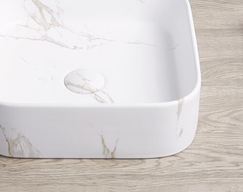 Vasque rectangle à poser LYS en céramique 37 x 37 x 11 cm - Marbre blanc